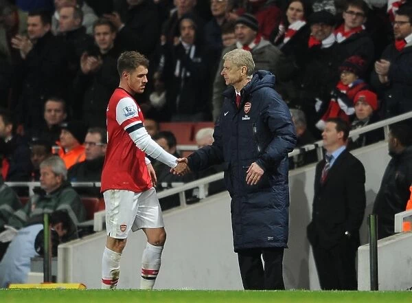 Arsene Wenger and Aaron Ramsey: A Pre-Match Handshake at Arsenal's Emirates Stadium (Arsenal v Hull City, 2013-14)