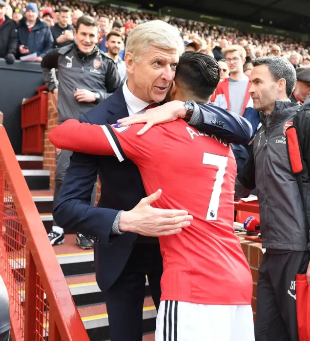 Framed Print : Arsene Wenger and Alexis Sanchez Reunite: A Bitter-Sweet Encounter at Old Trafford (Manchester United vs. Arsenal, Premier League 2017-18)