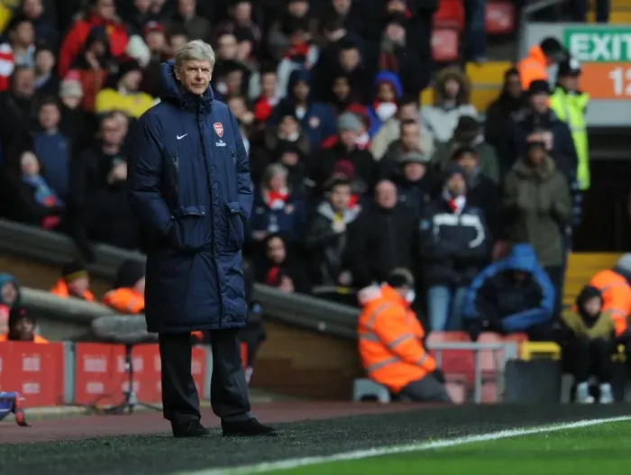 Framed Print : Arsene Wenger at Anfield: Liverpool vs. Arsenal, Premier League 2013-14