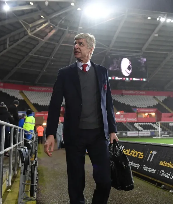 Framed Print : Arsene Wenger Arrives at Swansea City's Liberty Stadium Ahead of Premier League Clash (January 2018)