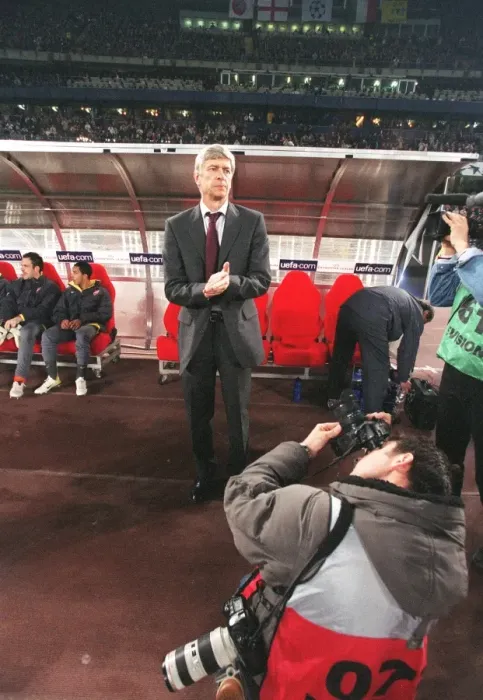 Framed Print : Arsene Wenger: The Arsenal Boss Awaits Kickoff in UEFA Champions League Quarterfinals vs. Juventus, Stadio Delle Alpi, 2006