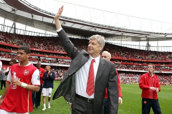 Arsene Wenger the Arsenal Manager during the lap of the pitch to thank the fans for their support
