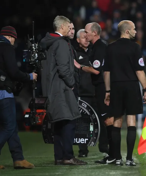 Framed Print : Arsene Wenger the Arsenal Manager and Referee Mike Dean. West Bromwich Albion 1: 1 Arsenal Framed Print : Arsene Wenger the Arsenal Manager and Referee Mike Dean. West Bromwich Albion 1: 1 Arsenal