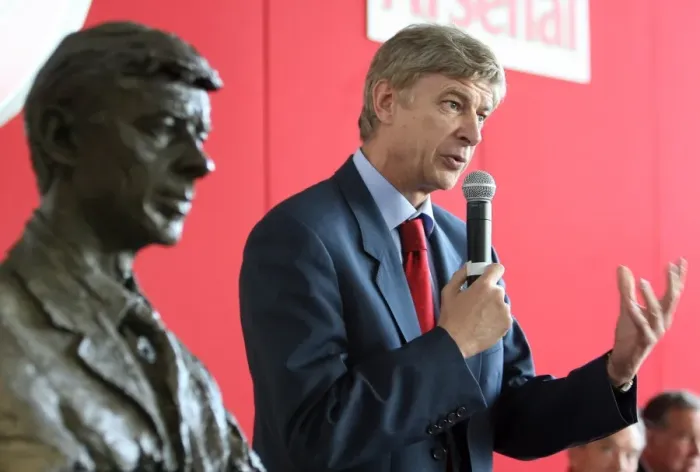 Framed Print : Arsene Wenger the Arsenal Manager stands near his bust Framed Print : Arsene Wenger the Arsenal Manager stands near his bust