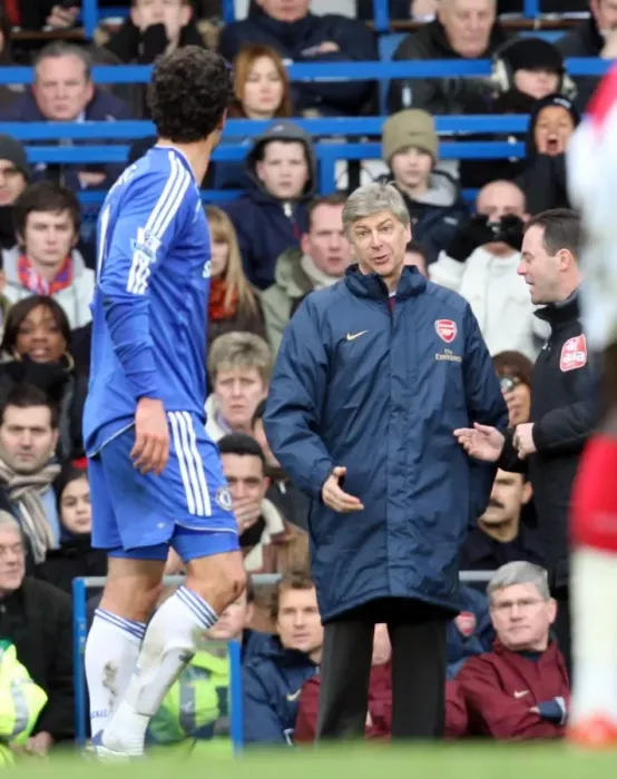 Framed Print : Arsene Wenger the Arsenal Manager talks to Michael Ballack (Chelsea) Framed Print : Arsene Wenger the Arsenal Manager talks to Michael Ballack (Chelsea)
