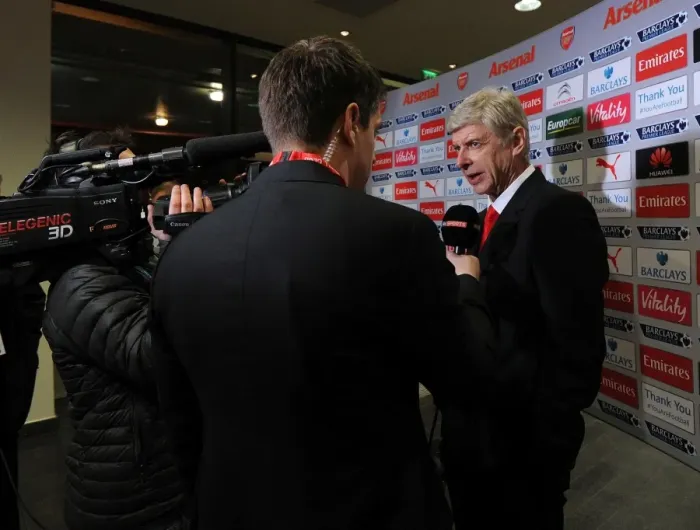 Framed Print : Arsene Wenger: Arsenal Manager's Pre-Match Interview (Arsenal v Stoke City, 2014-15)