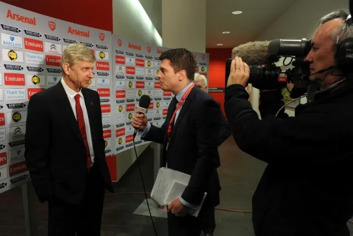 Framed Print : Arsene Wenger: Arsenal Manager's Pre-Match Interview Before Arsenal vs Crystal Palace (2013-14)