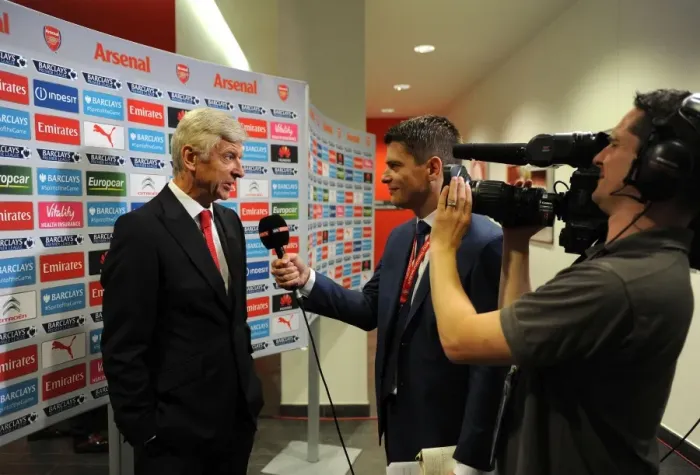 Framed Print : Arsene Wenger: Arsenal Manager's Pre-Match Interview vs West Ham United, Premier League 2015-16