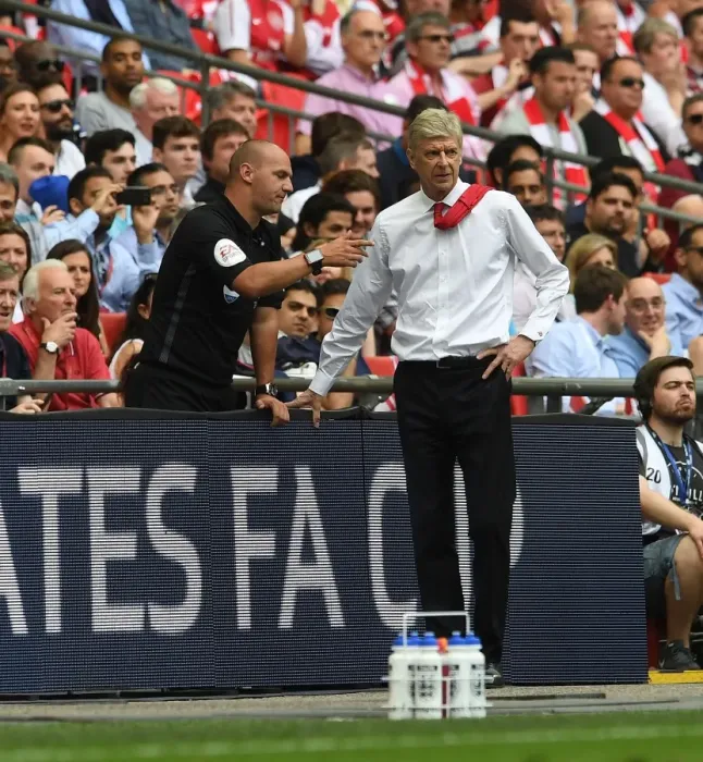 Framed Print : Arsene Wenger and Bobby Madley: A Moment at the FA Cup Final between Arsenal and Chelsea Framed Print : Arsene Wenger and Bobby Madley: A Moment at the FA Cup Final between Arsenal and Chelsea