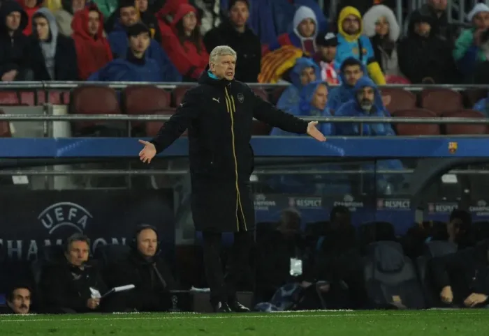 Framed Print : Arsene Wenger at Camp Nou: Arsenal vs. FC Barcelona, UEFA Champions League 2015-16 (Second Leg)