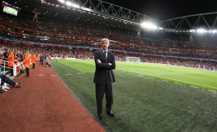 Framed Print : Arsene Wenger Celebrates Arsenal's 2-0 Champions League Victory over Olympiacos, Emirages Stadium, 2009