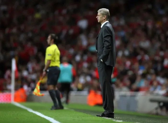 Framed Print : Arsene Wenger Celebrates Arsenal's 4-0 Victory Over FC Twente in the Champions League (2008)