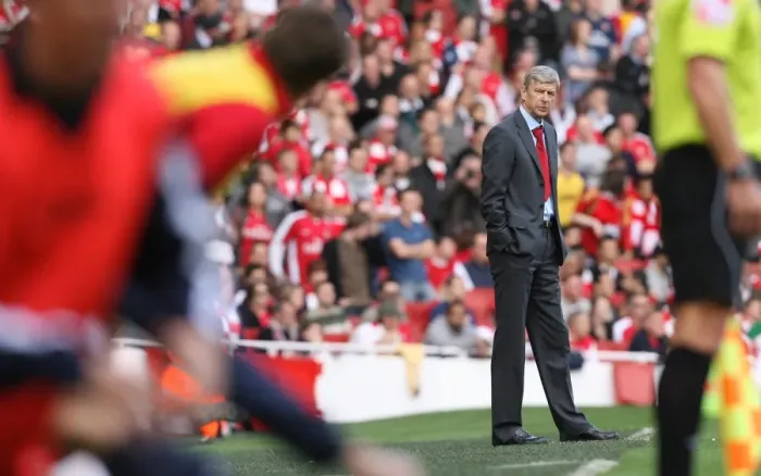 Framed Print : Arsene Wenger Celebrates Arsenal's 6-2 Victory Over Blackburn Rovers in the Barclays Premier League, Emirates Stadium (2009)
