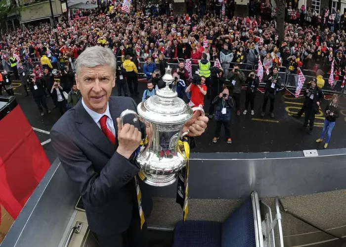 Framed Print : Arsene Wenger Celebrates Arsenal's FA Cup Victory: Parade in London, 2015