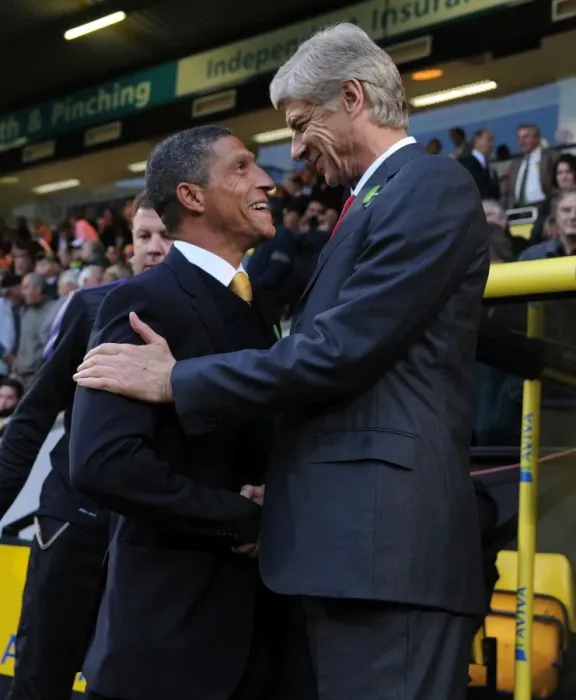 Framed Print : Arsene Wenger and Chris Hughton Before Norwich City vs Arsenal (2012-13) Framed Print : Arsene Wenger and Chris Hughton Before Norwich City vs Arsenal (2012-13)