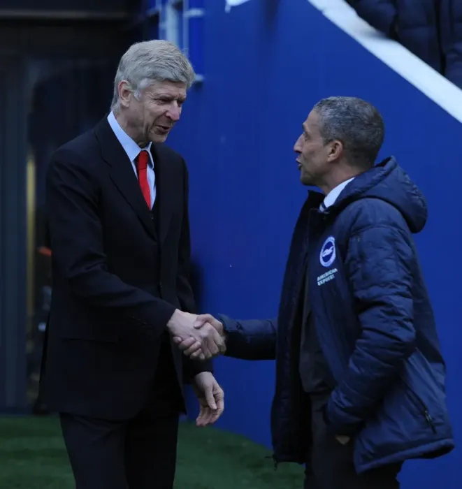 Framed Print : Arsene Wenger and Chris Hughton Pre-Match Handshake: Brighton & Hove Albion vs. Arsenal, FA Cup 2015