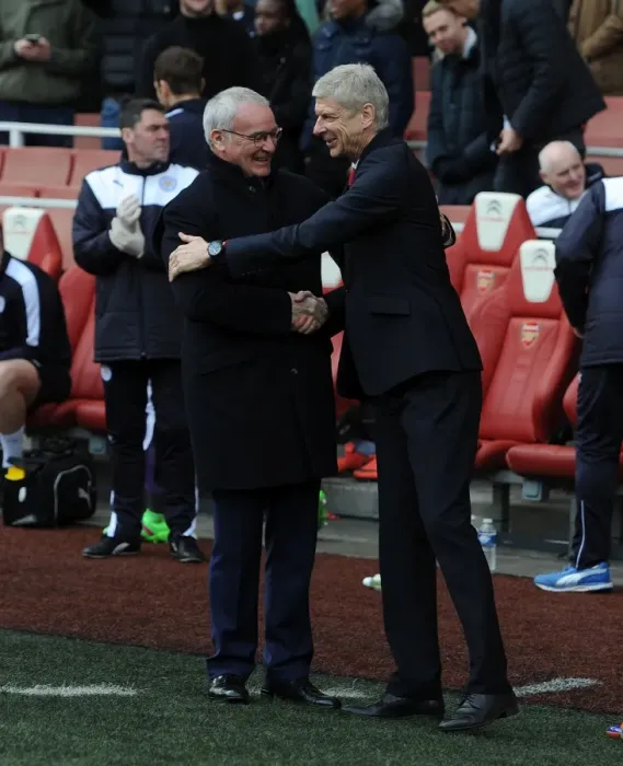 Framed Print : Arsene Wenger and Claudio Ranieri's Pre-Match Handshake: Arsenal vs Leicester City, Premier League 2015-16 Framed Print : Arsene Wenger and Claudio Ranieri's Pre-Match Handshake: Arsenal vs Leicester City, Premier League 2015-16