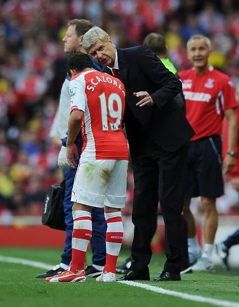 Arsene Wenger Consulting with Santi Cazorla during Arsenal vs Crystal Palace, 2014-15 Premier League