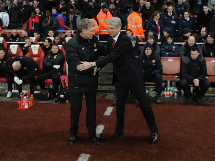 Framed Print : Arsene Wenger and David Moyes: Pre-Match Handshake at the Emirates, Arsenal vs Manchester United, Premier League 2013-14 Framed Print : Arsene Wenger and David Moyes: Pre-Match Handshake at the Emirates, Arsenal vs Manchester United, Premier League 2013-14