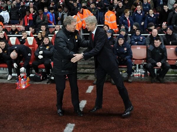 Arsene Wenger and David Moyes: United Pre-Match Handshake, Arsenal vs Manchester United, Premier League 2013-14
