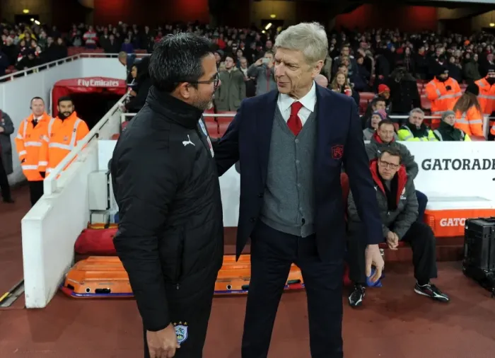 Framed Print : Arsene Wenger and David Wagner: A Pre-Match Encounter at the Emirates Stadium (Arsenal v Huddersfield Town, 2017-18)