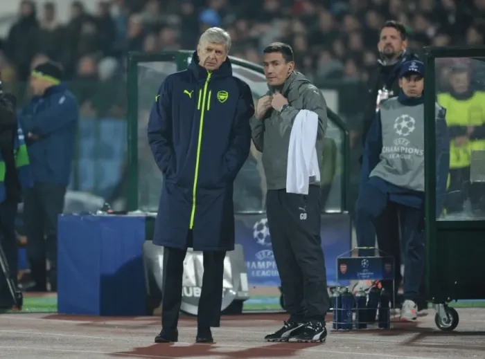 Framed Print : Arsene Wenger and Doctor Gary O'Driscoll of Arsenal FC During UEFA Champions League Match vs PFC Ludogorets Razgrad, 2016 Framed Print : Arsene Wenger and Doctor Gary O'Driscoll of Arsenal FC During UEFA Champions League Match vs PFC Ludogorets Razgrad, 2016