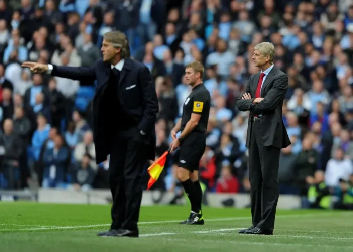 Framed Print : Arsene Wenger at Etihad Stadium: Manchester City vs. Arsenal - Premier League 2012-13: A 1-1 Stalemate