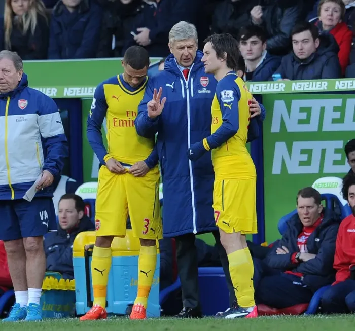 Framed Print : Arsene Wenger Gives Instructions to Rosicky and Gibbs: Crystal Palace vs Arsenal, Premier League 2014-15 Framed Print : Arsene Wenger Gives Instructions to Rosicky and Gibbs: Crystal Palace vs Arsenal, Premier League 2014-15