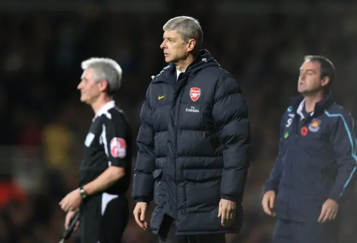 Framed Print : Arsene Wenger Guides Arsenal to a 2-0 Victory over West Ham United, Barclays Premier League, Upton Park, 2008