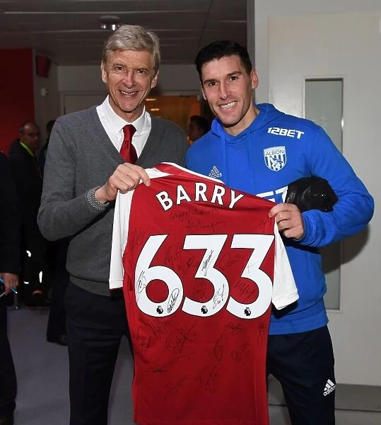Arsene Wenger Honors Gareth Barry with Signed Shirt for Premier League Record-Breaking Appearance (Arsenal vs. West Bromwich Albion, 2017)