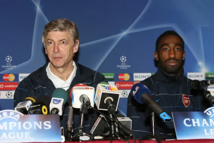 Framed Print : Arsene Wenger and Johan Djourou: Arsenal's Pre-Match Press Conference Ahead of FC Porto Clash, UEFA Champions League, 2008