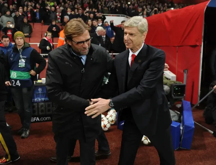 Framed Print : Arsene Wenger and Jurgen Klopp: A Pre-Match Encounter Between Arsenal and Borussia Dortmund in the UEFA Champions League (2014)