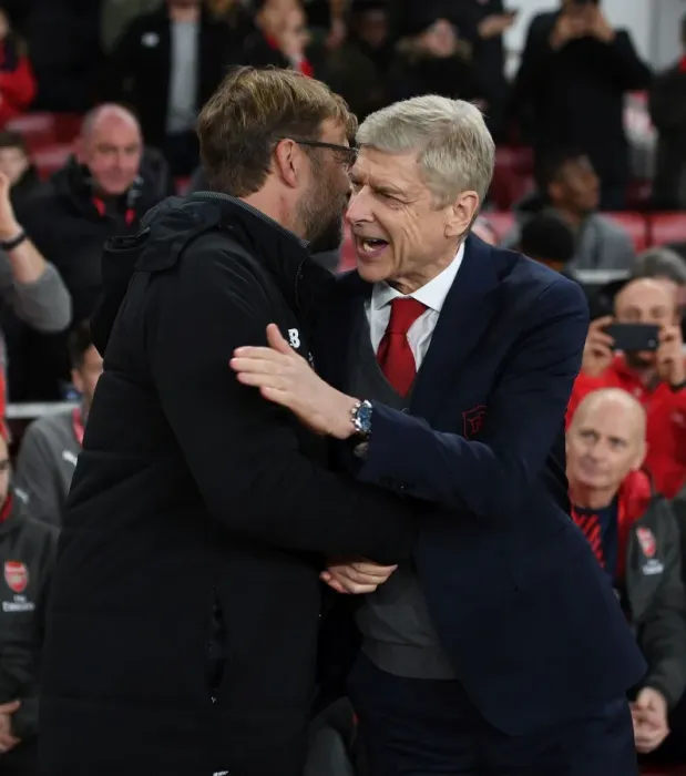 Framed Print : Arsene Wenger and Jurgen Klopp: A Pre-Match Encounter Between Arsenal and Liverpool Managers