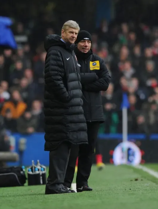 Framed Print : Arsene Wenger and Kevin Friend: Chelsea vs. Arsenal, Premier League 2012-13