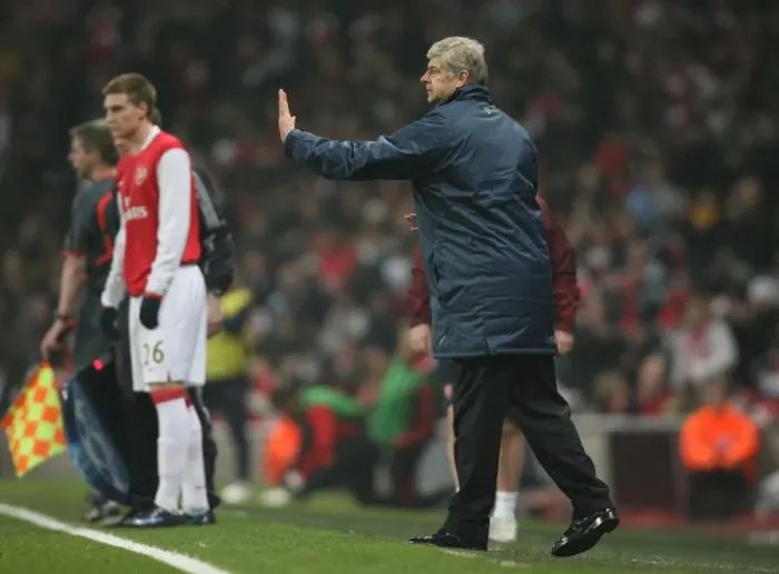 Framed Print : Arsene Wenger Leading Arsenal Against AC Milan in 2008 Champions League at Emirates Stadium