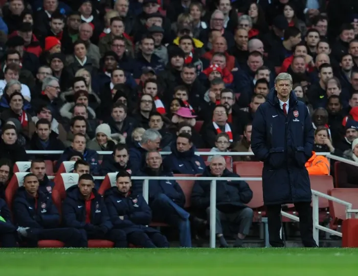 Framed Print : Arsene Wenger Leading Arsenal Against Fulham in the Premier League, January 2014