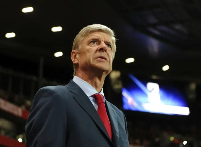 Framed Print : Arsene Wenger Leading Arsenal in the UEFA Champions League against Montpellier (2012)