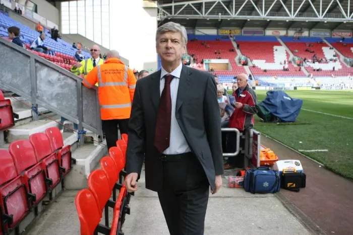 Framed Print : Arsene Wenger Leads Arsenal to a 4-1 Victory over Wigan Athletic in the Premier League