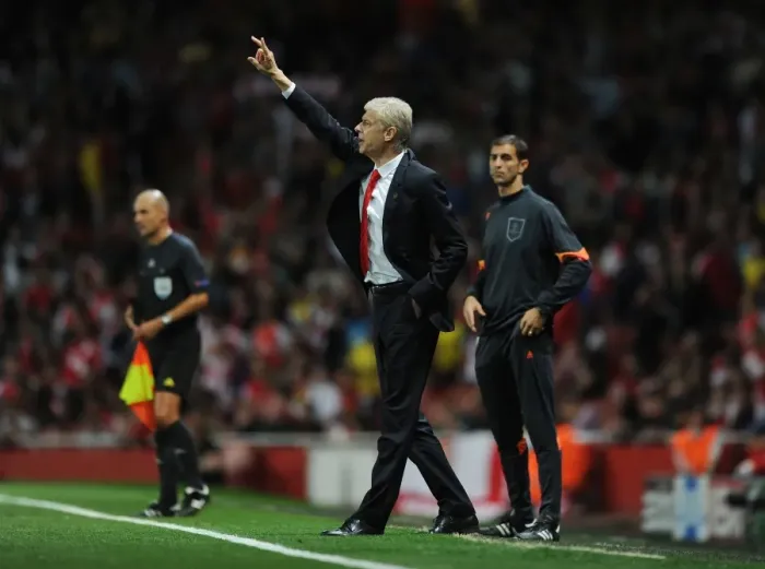 Framed Print : Arsene Wenger Leads Arsenal Against Galatasaray in 2014 Champions League