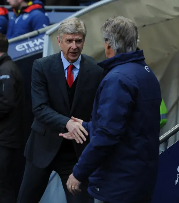 Framed Print : Arsene Wenger and Manuel Pellegrini: Pre-Match Handshake at Manchester City vs Arsenal (2014-15) Framed Print : Arsene Wenger and Manuel Pellegrini: Pre-Match Handshake at Manchester City vs Arsenal (2014-15)
