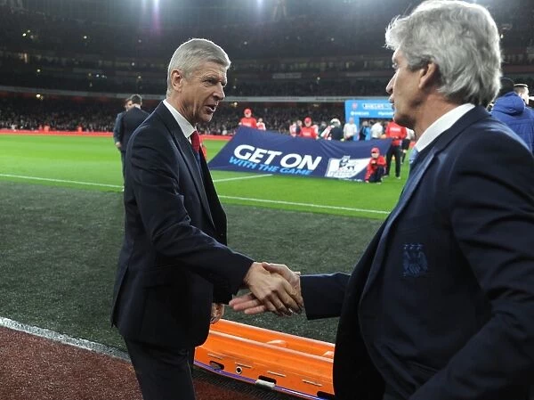 Arsene Wenger and Manuel Pellegrini's Pre-Match Handshake: Arsenal vs Manchester City, Premier League 2015-16