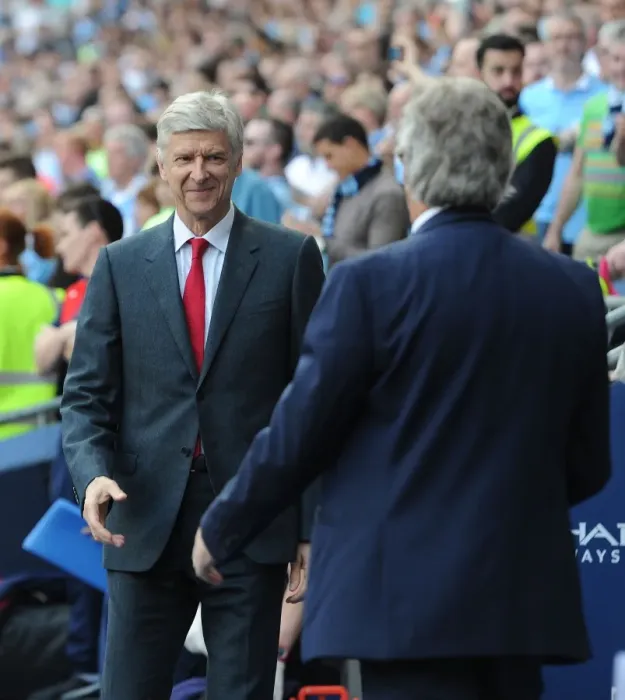 Framed Print : Arsene Wenger and Manuel Pellegrini's Pre-Match Handshake: Manchester City vs. Arsenal, Premier League 2015-16