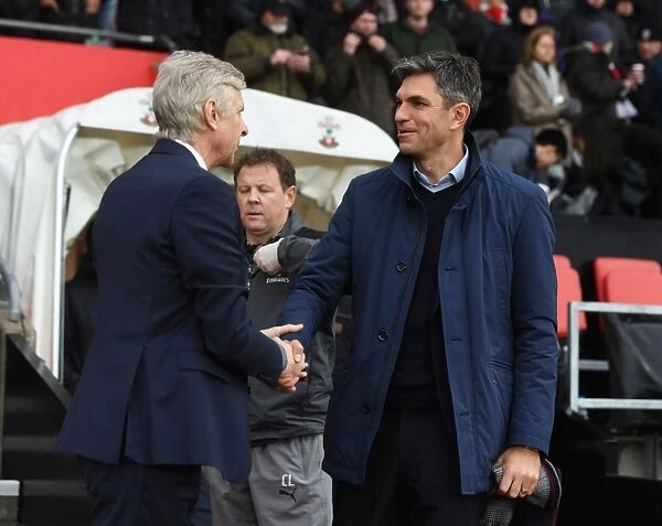 Arsene Wenger and Mauricio Pellegrino: A Pre-Match Handshake Between Arsenal and Southampton Managers