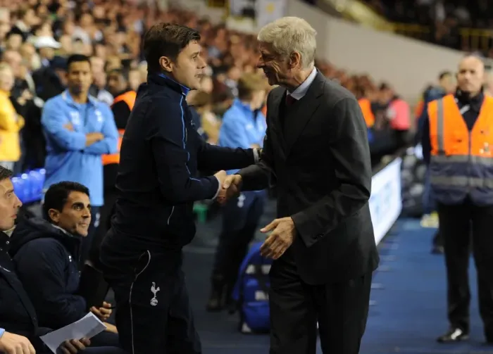 Framed Print : Arsene Wenger and Mauricio Pochettino Pre-Match Handshake: Tottenham vs Arsenal, Capital One Cup 2015 / 16