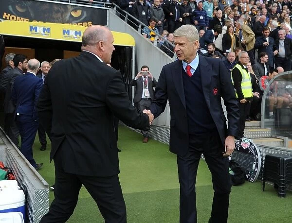 Arsene Wenger and Mike Phelan: Pre-Match Greetings at Hull City vs Arsenal (2016-17)