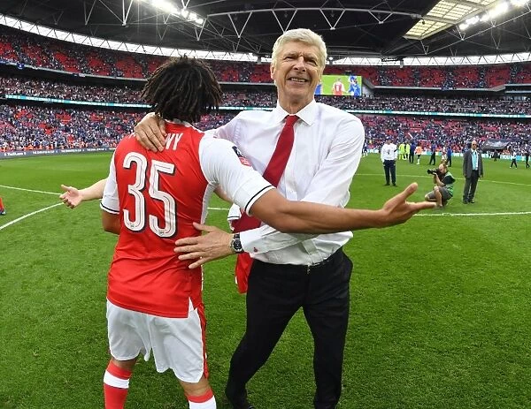 Arsene Wenger and Mohamed Elneny Celebrate Arsenal's FA Cup Victory over Chelsea