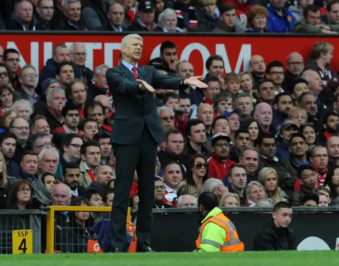 Framed Print : Arsene Wenger at Old Trafford: A Premier League Battle between Manchester United and Arsenal (2014-15)