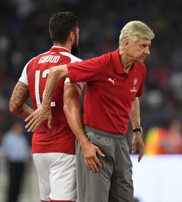 Framed Print : Arsene Wenger and Olivier Giroud: Arsenal vs. Chelsea Pre-Season Clash in Beijing, 2017