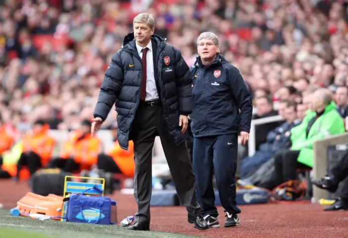 Framed Print : Arsene Wenger and Pat Rice Celebrate Arsenal's 4-0 Victory Over Blackburn Rovers, Emirates Stadium, 2009
