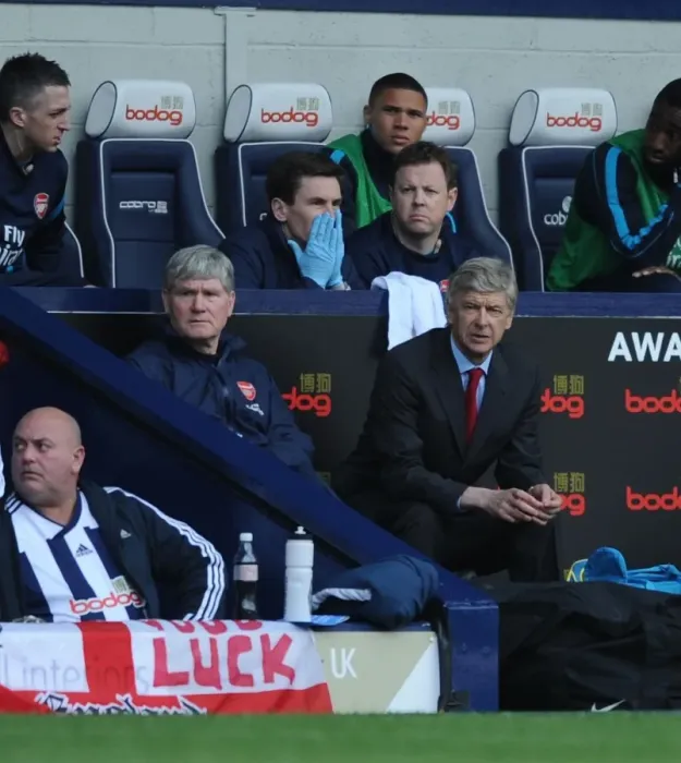 Framed Print : Arsene Wenger and Pat Rice Lead Arsenal at West Bromwich Albion, 2011-12 Premier League
